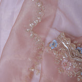 Peach Tissue Organza Embroidery Saree With Scallop Border