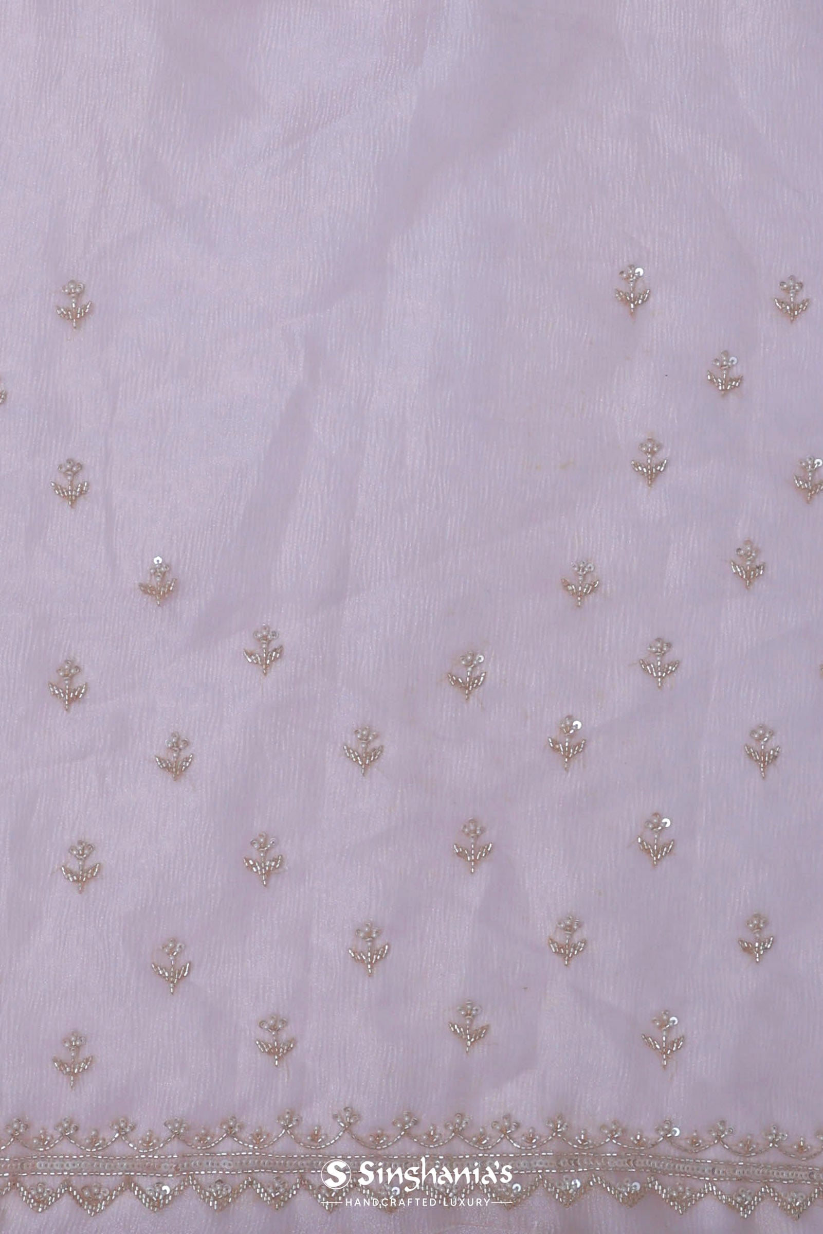 Peach Tissue Organza Embroidery Saree With Scallop Border