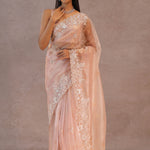 Soft Salmon Pink Organza Saree Embroidery With Scallop Border