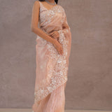 Soft Salmon Pink Organza Saree Embroidery With Scallop Border