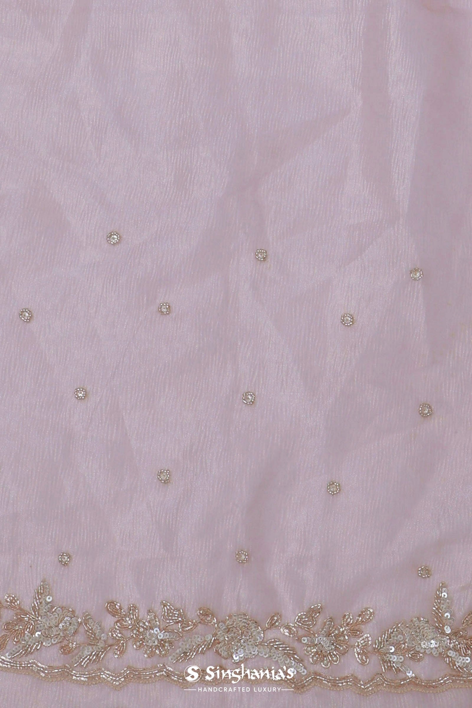 Soft Salmon Pink Organza Saree Embroidery With Scallop Border
