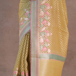 Soft Yellow Banarasi Organza Embroidery Saree With Contrast Border