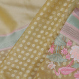 Soft Yellow Banarasi Organza Embroidery Saree With Contrast Border