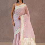 Soft Lemonade Pink Organza Embroidery Saree With Banarasi Border