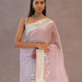 Soft Lemonade Pink Organza Embroidery Saree With Banarasi Border