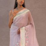 Soft Lemonade Pink Organza Embroidery Saree With Banarasi Border