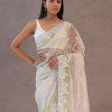 White Organza Embroidery Saree With Designer Border