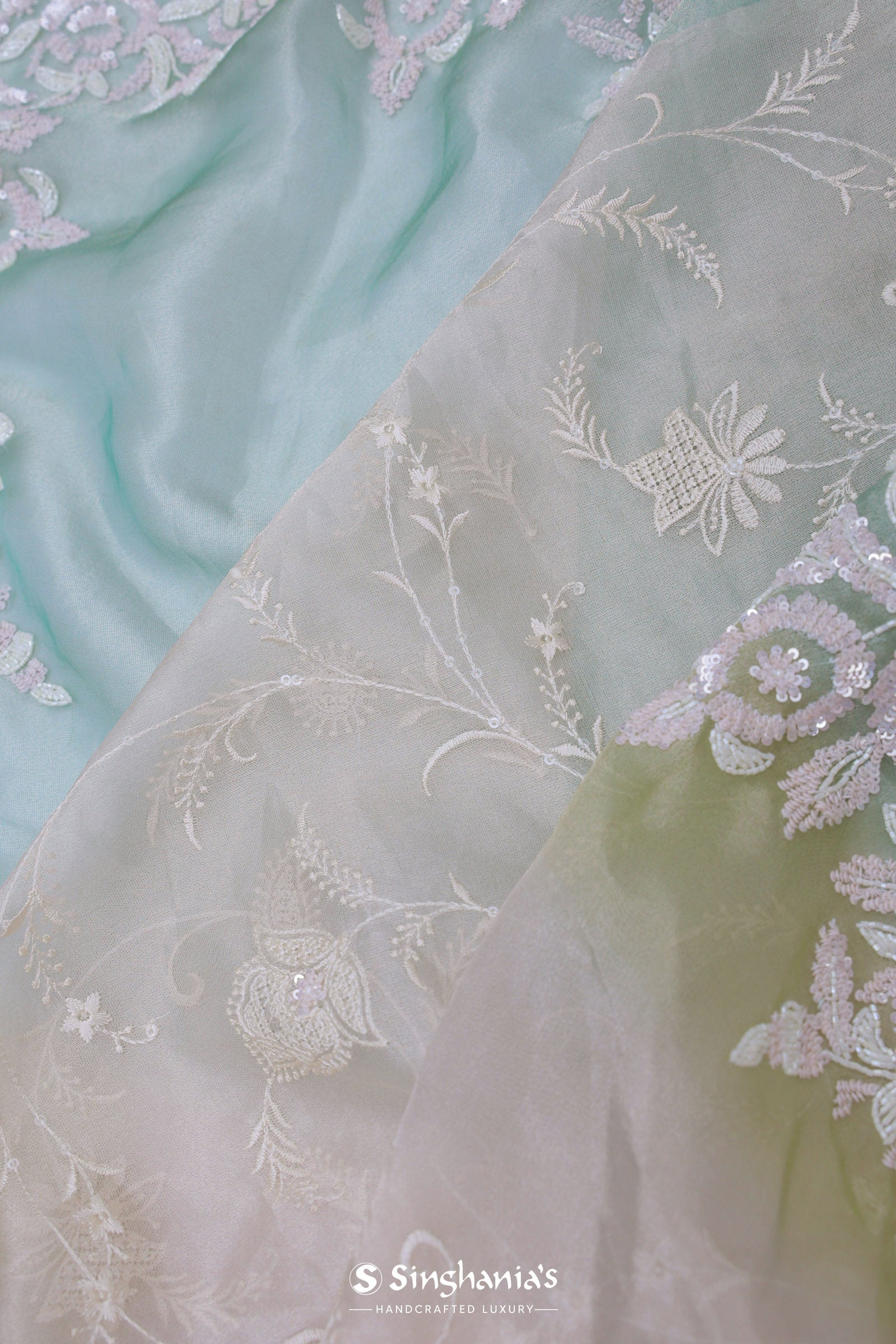 White Organza Embroidery Saree With Designer Border