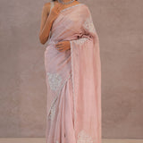 Soft Salmon Pink Crush Tissue With Embroidery Work