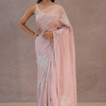 Soft Salmon Pink Crush Tissue With Embroidery Work