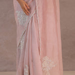 Soft Salmon Pink Crush Tissue With Embroidery Work