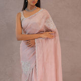 Soft Salmon Pink Crush Tissue With Embroidery Work