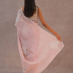 Soft Salmon Pink Crush Tissue With Embroidery Work