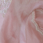 Soft Salmon Pink Crush Tissue With Embroidery Work