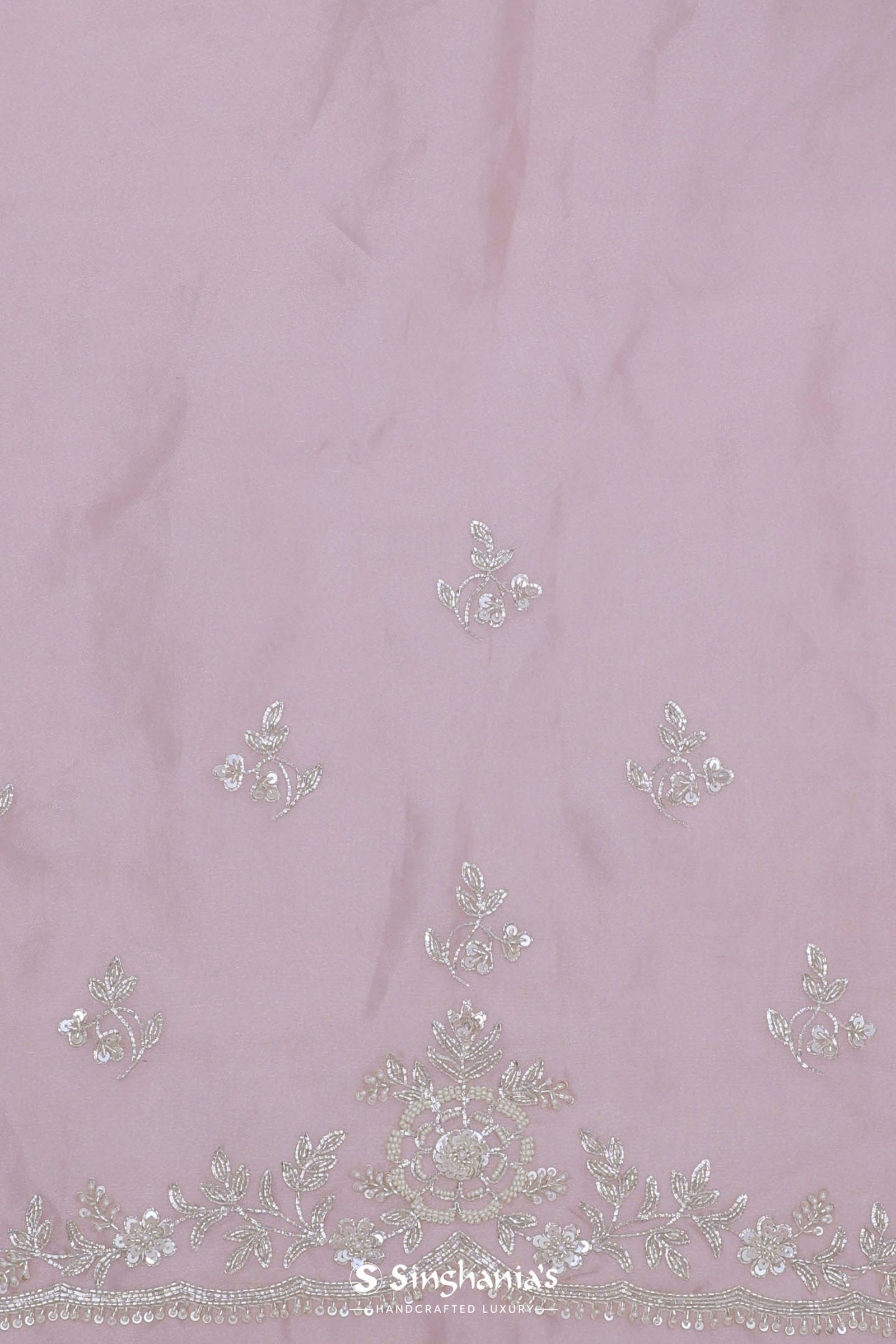 Soft Salmon Pink Crush Tissue With Embroidery Work