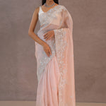 Soft Salmon Pink Crush Tissue With Embroidery Work