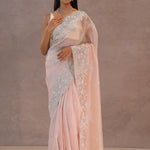 Soft Salmon Pink Crush Tissue With Embroidery Work