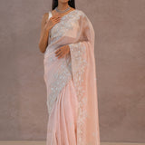 Soft Salmon Pink Crush Tissue With Embroidery Work