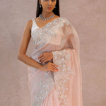 Soft Salmon Pink Crush Tissue With Embroidery Work