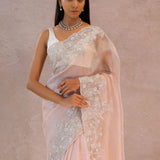 Soft Salmon Pink Crush Tissue With Embroidery Work