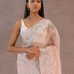 Soft Salmon Pink Crush Tissue With Embroidery Work