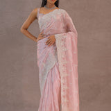 Crepe Pink Tissue Organza Embroidery Saree With Scallop Border
