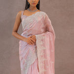 Crepe Pink Tissue Organza Embroidery Saree With Scallop Border