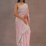 Crepe Pink Tissue Organza Embroidery Saree With Scallop Border