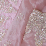 Crepe Pink Tissue Organza Embroidery Saree With Scallop Border