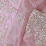 Crepe Pink Tissue Organza Embroidery Saree With Scallop Border