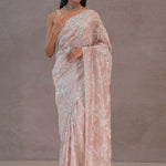 Soft Salmon Pink Tissue Organza Embroidery Saree With Scallop Border