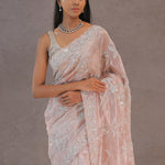 Soft Salmon Pink Tissue Organza Embroidery Saree With Scallop Border