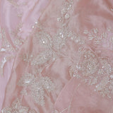 Soft Salmon Pink Tissue Organza Embroidery Saree With Scallop Border