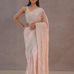 Soft Peach Tissue Organza Embroidery Saree With Scallop Border