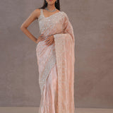 Soft Peach Tissue Organza Embroidery Saree With Scallop Border