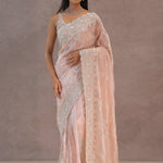 Soft Peach Tissue Organza Embroidery Saree With Scallop Border