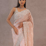 Soft Peach Tissue Organza Embroidery Saree With Scallop Border