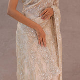 Bone White Tissue Organza Saree With Embroidery Border