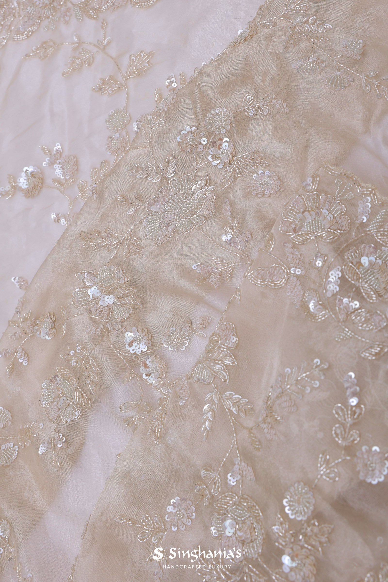 Bone White Tissue Organza Saree With Embroidery Border