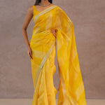 Dual Yellow Shade Organza Saree With Embroidery Work