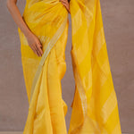 Dual Yellow Shade Organza Saree With Embroidery Work