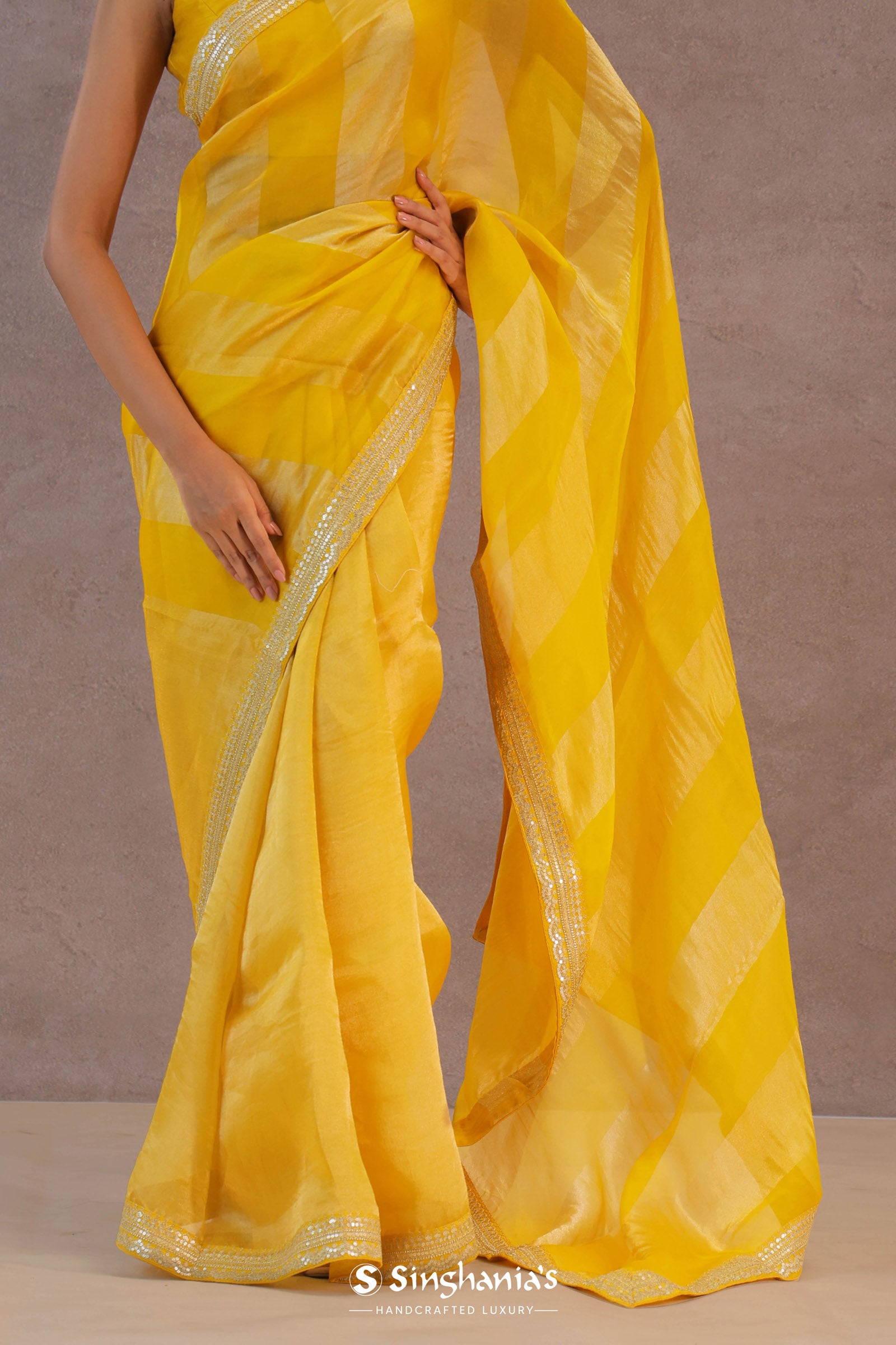 Dual Yellow Shade Organza Saree With Embroidery Work