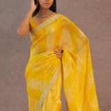 Dual Yellow Shade Organza Saree With Embroidery Work