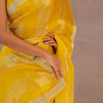 Dual Yellow Shade Organza Saree With Embroidery Work