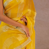 Dual Yellow Shade Organza Saree With Embroidery Work