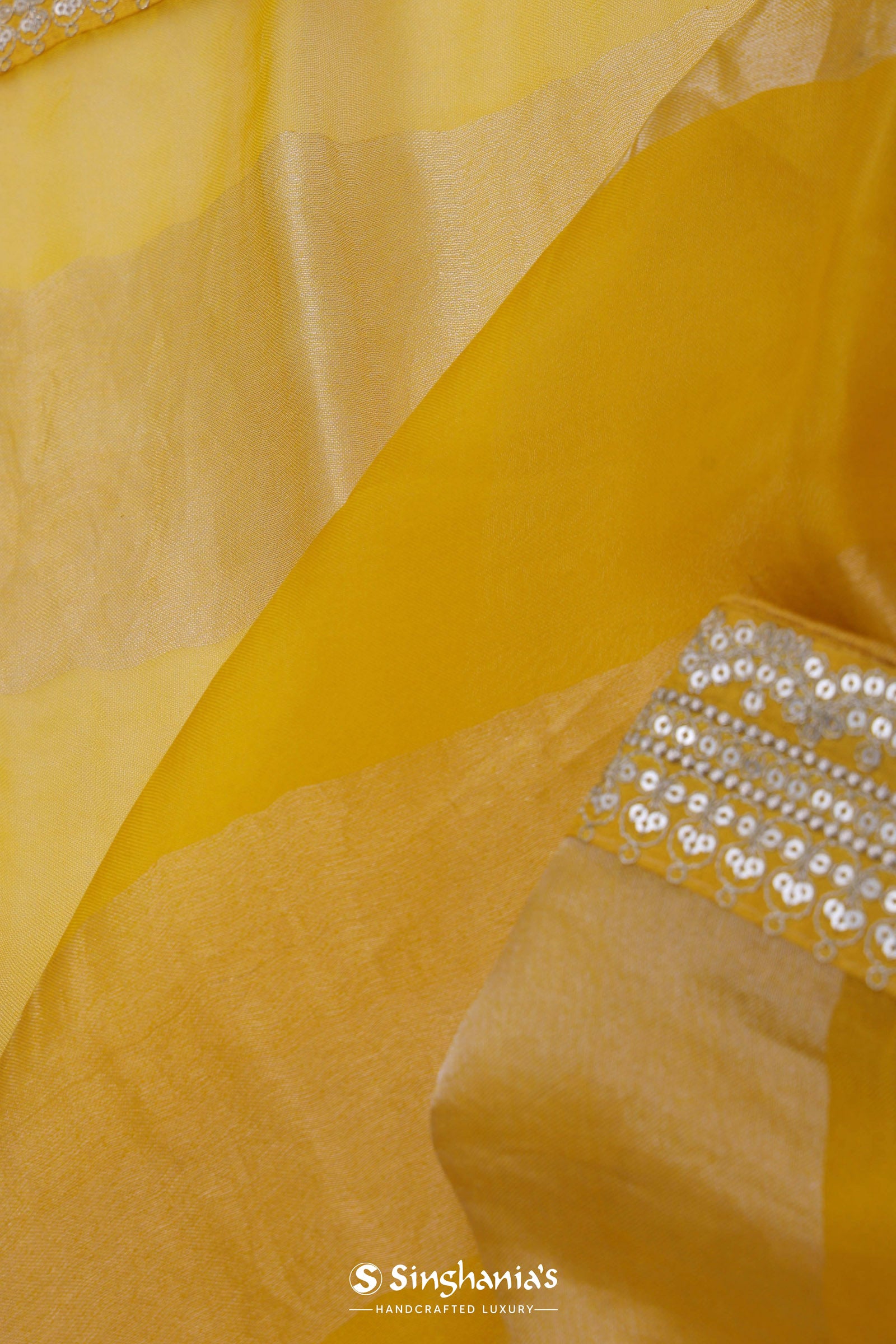 Dual Yellow Shade Organza Saree With Embroidery Work