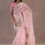 Blush Pink Organza Embroidery Saree With Floral Border