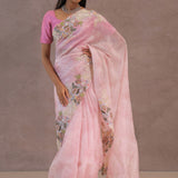 Blush Pink Organza Embroidery Saree With Floral Border