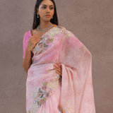 Blush Pink Organza Embroidery Saree With Floral Border