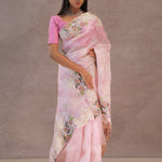 Blush Pink Organza Embroidery Saree With Floral Border